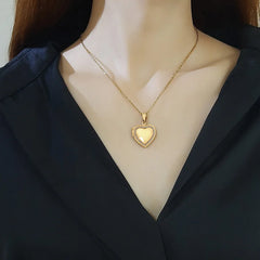Gold Heart Locket Necklace with Photo Frame | Stainless Steel Jewelry for Women detail view