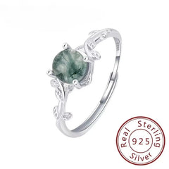 New S925 Sterling Silver Green Moss Agate Stone Ring for Women Engagement Jewelry Gift