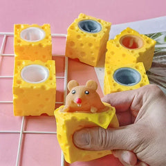 Stress-relieving Pet Cheese Mouse Cheese Pinch Fun Stress Ball Vent Squirrel Cup Prank close-up view