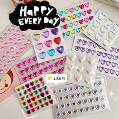 Heart Stickers 3D Stereoscopic Crystal Heart Shining Sticker for DIY Scrapbook Journal Kids Stationery Reward Supplies Stickers