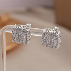 Square Cubic Zirconia Stud Earrings | Vintage Style for Women and Men detail view