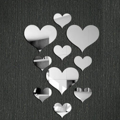 10Pcs Acrylic Love Heart Wall Stickers | Mirror 3D Decals for Home Decor close-up view