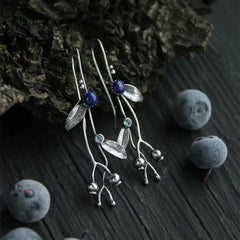 Silver color earrings Blueberry plant jewelry Elven style botanical earrings