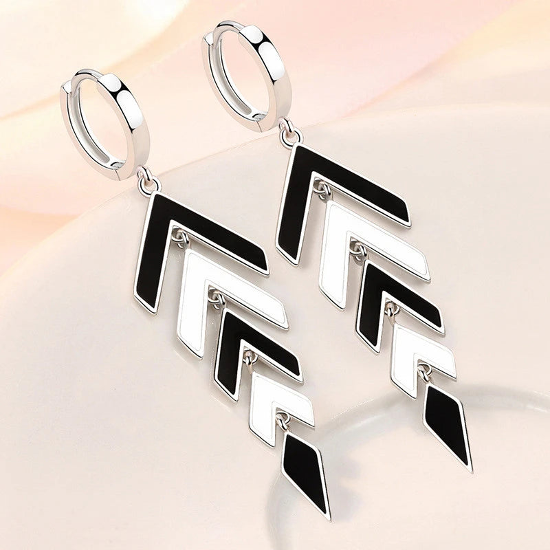 Women's 925 Sterling Silver Black & White Zircon Pendant Earrings Set Fashionable Jewelry Gift