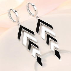 Women's 925 Sterling Silver Black & White Zircon Pendant Earrings Set Fashionable Jewelry Gift