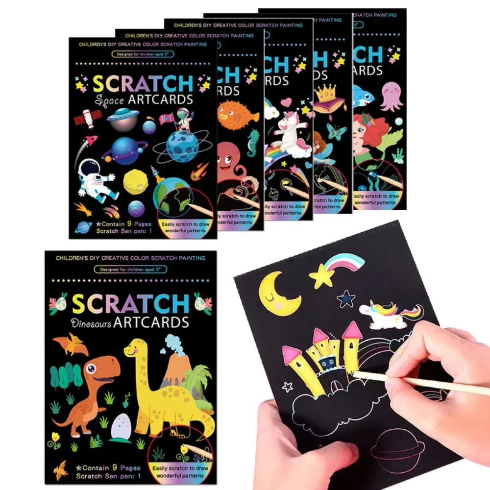 Magic Rainbow Color Scratch Art Painting Paper Card Kit Cartoon Drawing Board Coloring Books for Kid