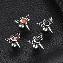 Stainless Steel Heart Zircon Wings Stud Earrings | Unisex Vintage Punk Gothic Jewelry detail view