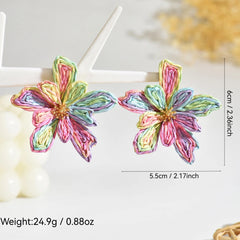 Boho Handmade Raffia Flower Earrings | Unique Summer Floral Drop Earrings for Women detail view