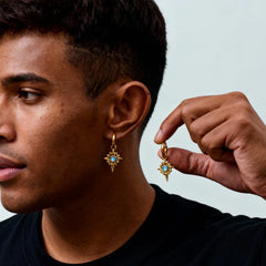 Moonstone Stainless Steel Hoop Earrings for Men | Waterproof Hip Hop Jewelry Gift close-up view