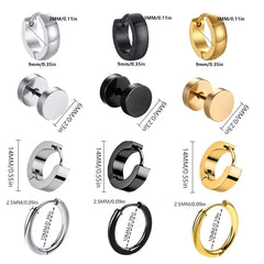 Unisex Punk Black Stainless Steel Hoop Earrings | Gothic Fake Earring Set alternate view
