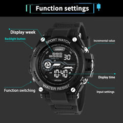YIKAZE Men's Sports Watch Waterproof Man Sport Watches Multifuction LED Digital Milita close-up view