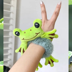1pcs Hair Circle Girl Frog Plush Green Hair Circle Bun Cute Funny Hair Band Elastic S alternate view