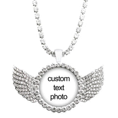 Custom Photo Necklace Crystal Angel Wing Personalized Glass Cabochon Pendant Necklace Ba detail view