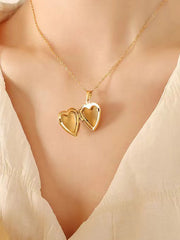 Vintage Carved Heart Photo Box Necklace, Gold-Plated Openable Heart Pendant, Fine Cha alternate view