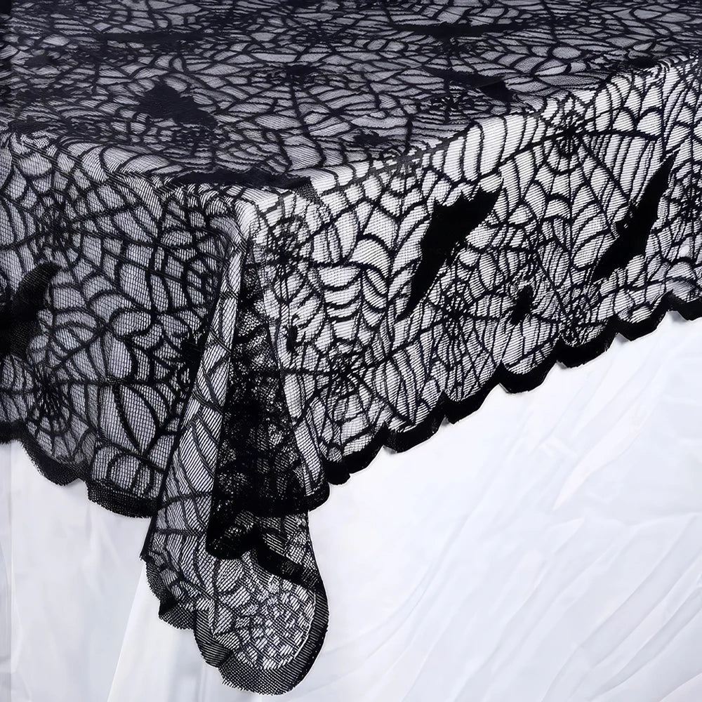 1 Piece Halloween Lace Tablecloth Bat Net Skull Pattern Rectangular Shape For Party Decoration Haunt