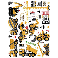 Cartoon Excavator Construction Wall Decals | Baby Boy Nursery Kids Room Stickers