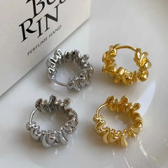 Vintage Metal Irregular Wavy Pleated Hoop Earrings | 2026 New Trendy Geometric Tempera close-up view