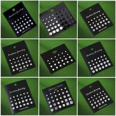 12 Pairs Set Stainless Steel Stud Earrings with Gemstone Buds Round Earrings Unisex Fashion Jewelry Gifts