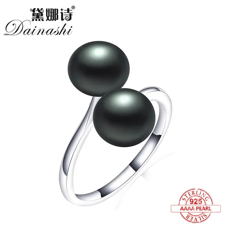 2026 New Arrival Black Natural Freshwater Pearl Ring Adjustable Fashion Novel Ring 925 Sterling Silv