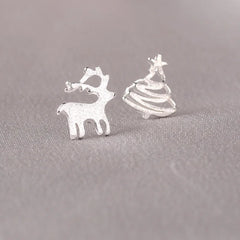 925 Silver Needles Lovely Mini Stud Earrings Women Cute Heart Star Moon Daisy Christma close-up view