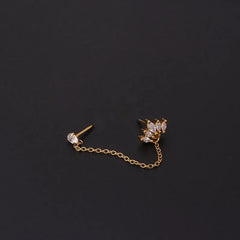 3PCS Stainless Steel Crown Chain Tassel Zircon Drop Earring Flower Ear Stud For Women Un detail view