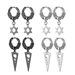 2PC Gothic Punk Stainless Steel Drop Hoop Earrings For Men/Women Ear Circle Buckle Tassel Chain Hip Hop Gothic Unisex Jewelry
