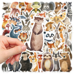 50 Pcs Quirky Watercolor Animal Cartoon Stickers | DIY Decals for Luggage, Laptops & J close-up view