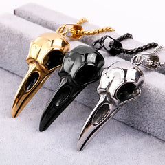 Viking Crow Skull Pendant Necklace | Stainless Steel Punk Jewelry for Men and Women