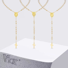 Vnox Stainless Steel Pearl Rosary Beaded Necklace,Virgin Mary Religious Cross Necklace For Women,Prayer Jewelry 65cm Long Chain