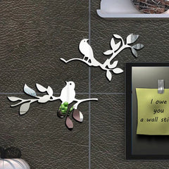 3D Mirror Birds Branch Wall Stickers | Removable Decorative Wall Art for Home