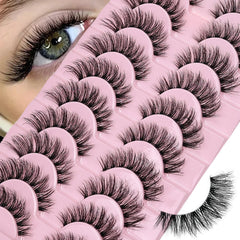 10 Pairs Natural Fluffy False Eyelashes Wispy Lashes | 3D Volume Strip Lashes D Curl Fake Eyelashes