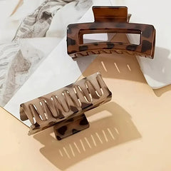2Pcs Elegant Leopard Print Rectangular Plastic Shark Hair Claw Clips, Women Hair Accessories for Hair Styling
