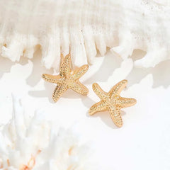 Punk Metal Starfish Stud Earrings for Women | Fashion Gold Color Geometric Jewelry detail view