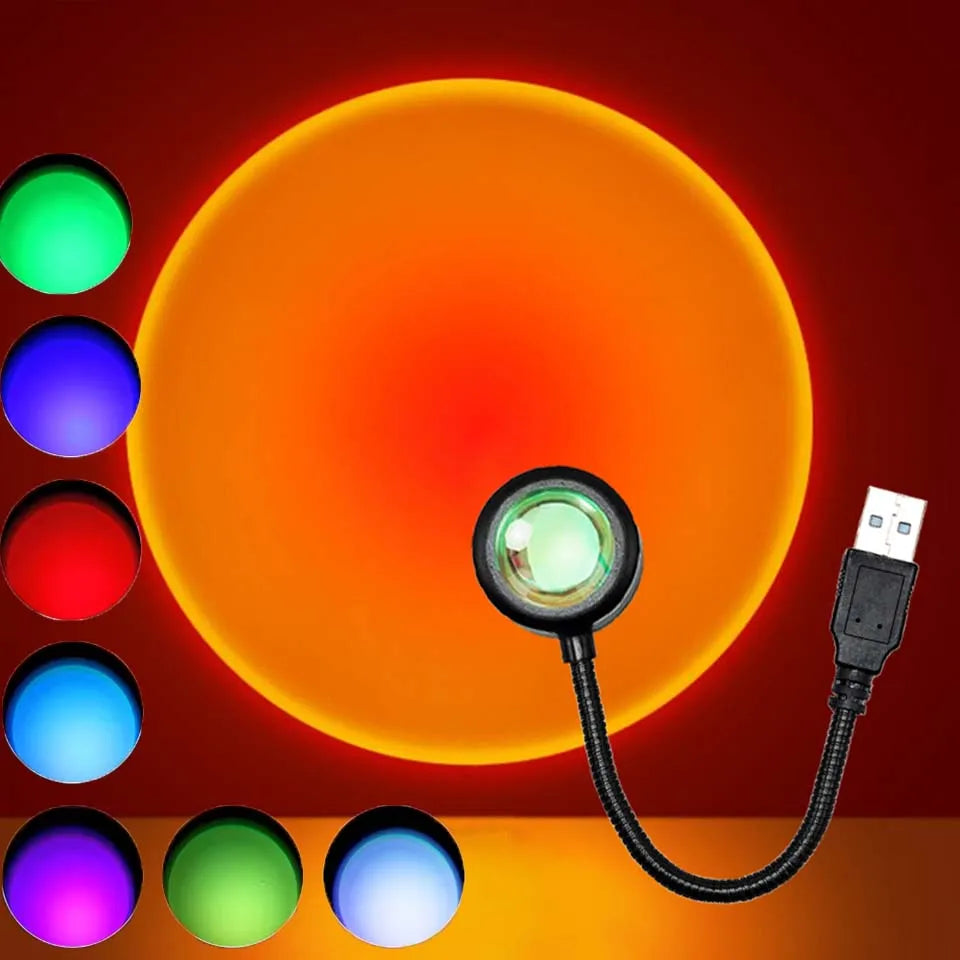 LED USB Sunset Lamp Projector | Home Party Decor Night Atmosphere Light for Bedroom Living Room Wall
