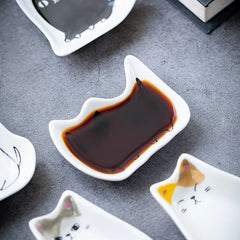 Japanese Ceramic Cat Incense Tray and Sauce Dish | Cute Animal Seasoning Plate for Kit close-up view