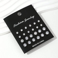 12/24/36 Pairs Shiny Zircon Stud Earrings Set for Women Men Daily Versatile Chic Silv alternate view