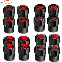 Red Skull Logo Valve Caps 4 Pcs Aluminum Alloy Tire Stem Covers