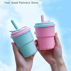 400ml Coffee Mug With Lid Straw Silicone Cold Juice Milk Tea Mug Leak-Proof Drinking Water Bottles P