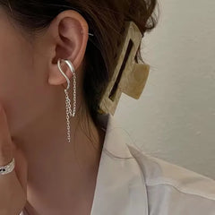 925 Sterling Silver Ear Cuff Without Piercing | Chain Tassel Earring for Women detail view