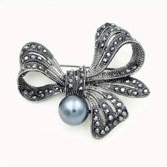 Rhinestone Black Flower Bow Tie Brooches for Women Vintage Elegant Large Brooch Pin Winter Coat Sweater Broches High Quality