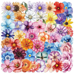 50Pcs Transparent Cartoon Floral Stickers | Waterproof PET Decor for Journals, Guitars, and Notebook