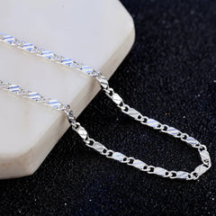 New 925 Sterling Silver fine 2MM flat Clavicle chains Necklaces for Men Women wedding alternate view