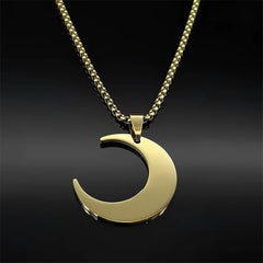 Crescent Moon Islamic Muslim Pendant Necklace | Stainless Steel Gold Color Arabic Qur alternate view
