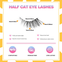 Wispy Half Eyelashes 10mm Natural Cat Eye Look | 20 Pairs DIY Strip Lashes detail view