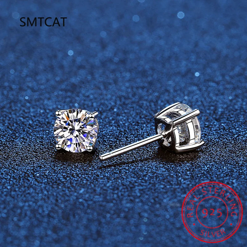 Real Moissanite Stud Earrings 14K White Gold Plated Sterling Silver 4 Prong Diamond Earring for Wome