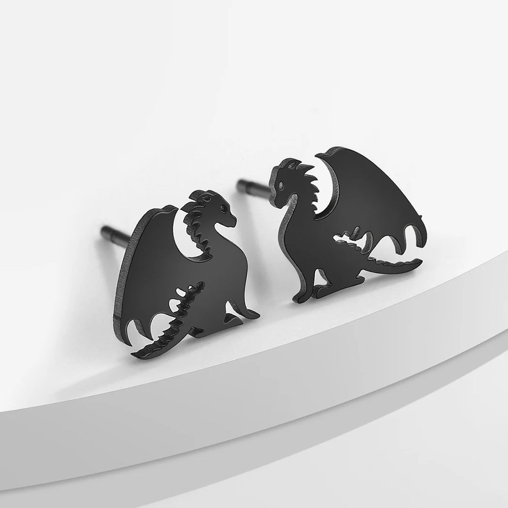 Punk Black Western Dragon Ear Stud | Stainless Steel Stud Earrings