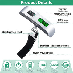 Portable Hanging Luggage Scale | Digital Travel Scale 110lb/50kg close-up view