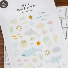 Korean Import Suatelier Sea World Fish Sticker Scrapbook Decor PVC Stationery DIY Stic close-up view