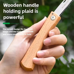 Folding Mini Hand Saw | Non-slip Wooden Handle Pull Type Saw for Flush Cut Woodworking close-up view