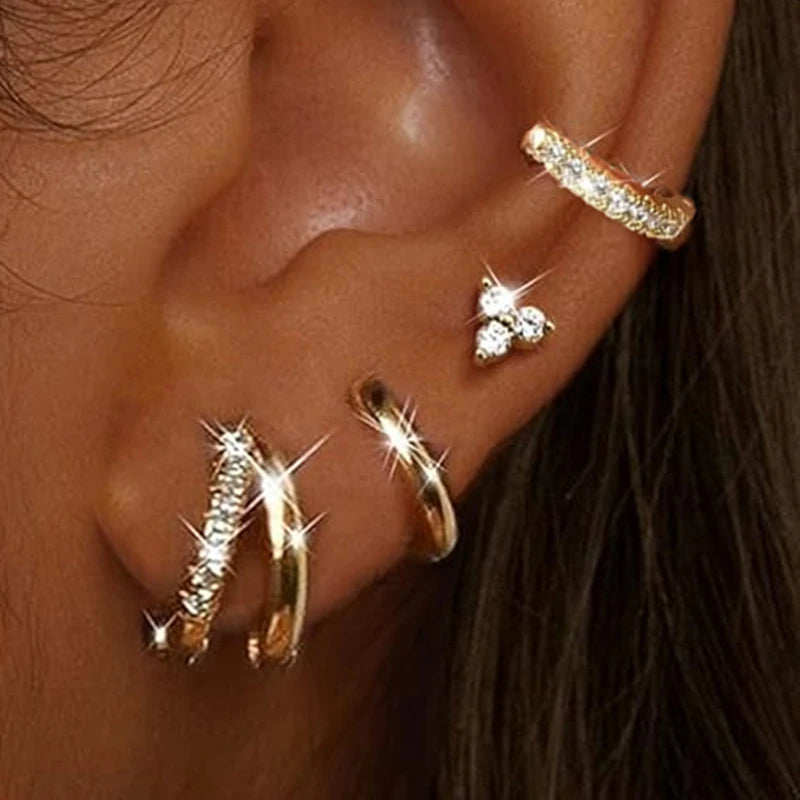 4Pcs Crystal Huggie Hoop Earring Set For Women Fashion Cartilage Piercing Earrings Helix Jewelry Bul